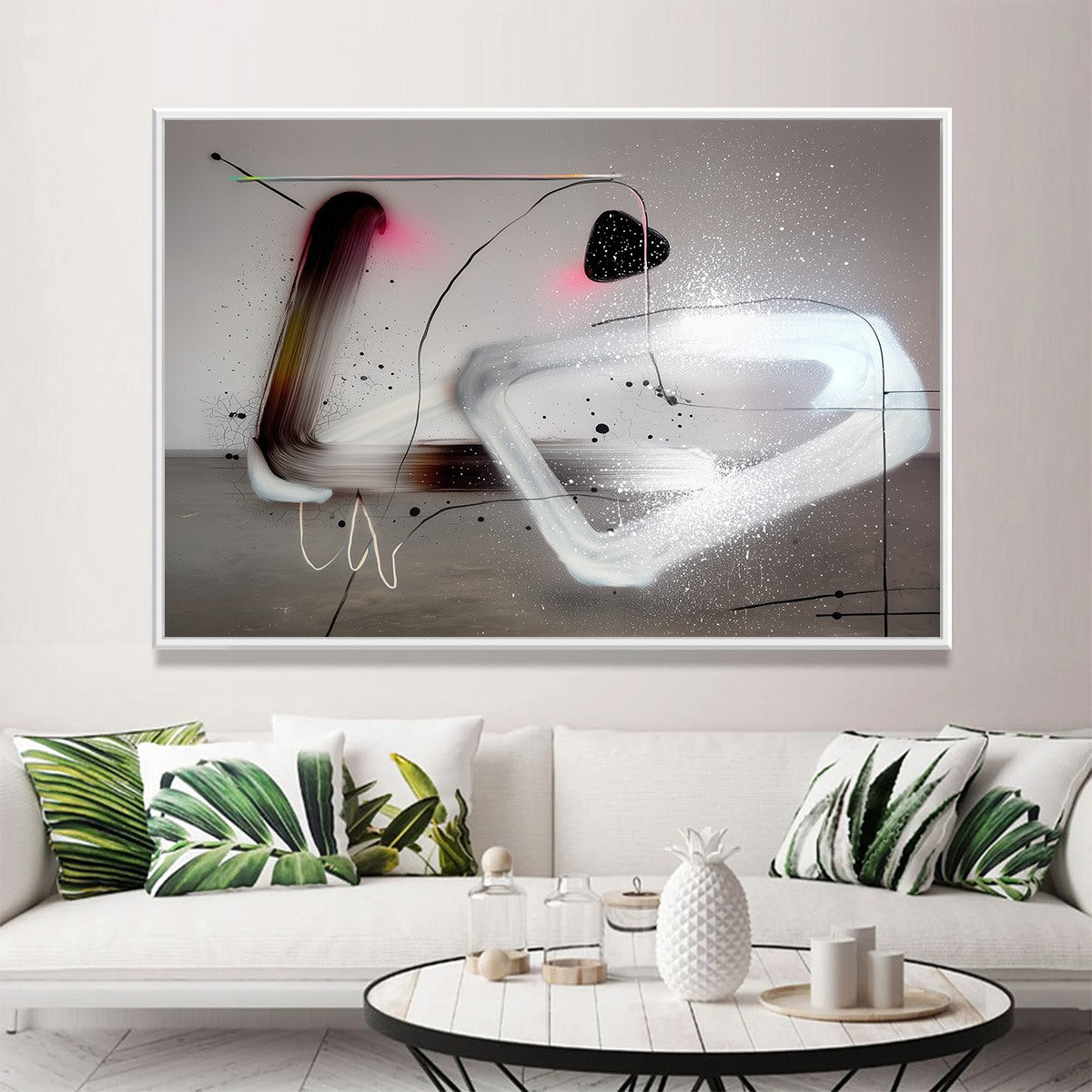 COSMIC DRIFT: Abstract Minimalist Oil Painting on Grey