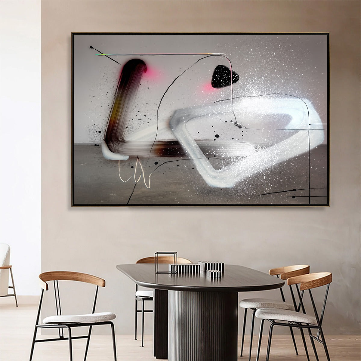 COSMIC DRIFT: Abstract Minimalist Oil Painting on Grey