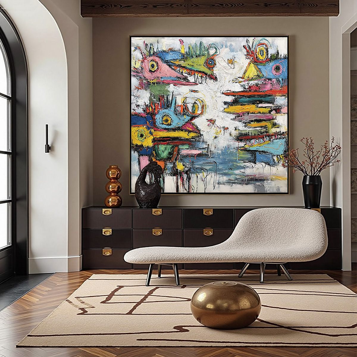 CREATURE CARNIVAL: Colorful Abstract Impasto Painting with Whimsical Figures
