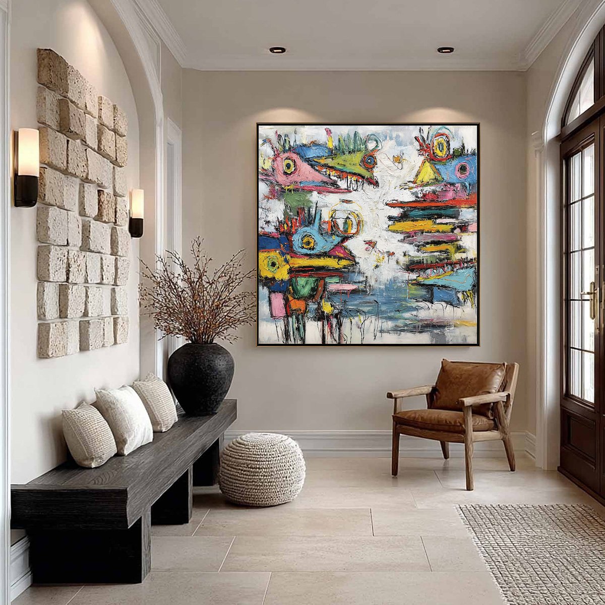 CREATURE CARNIVAL: Colorful Abstract Impasto Painting with Whimsical Figures