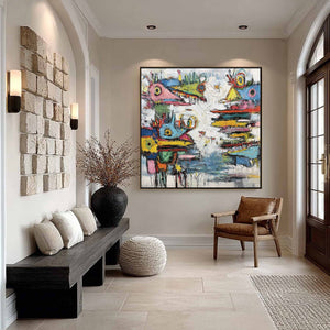 CREATURE CARNIVAL: Colorful Abstract Impasto Painting with Whimsical Figures