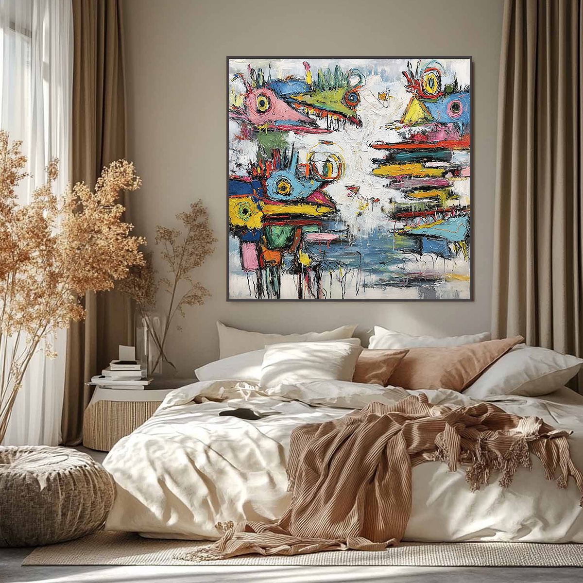 CREATURE CARNIVAL: Colorful Abstract Impasto Painting with Whimsical Figures