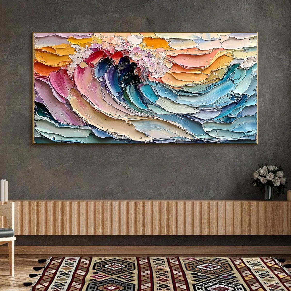 CRESTING WAVE: Textured Impasto Ocean Wave Oil Painting