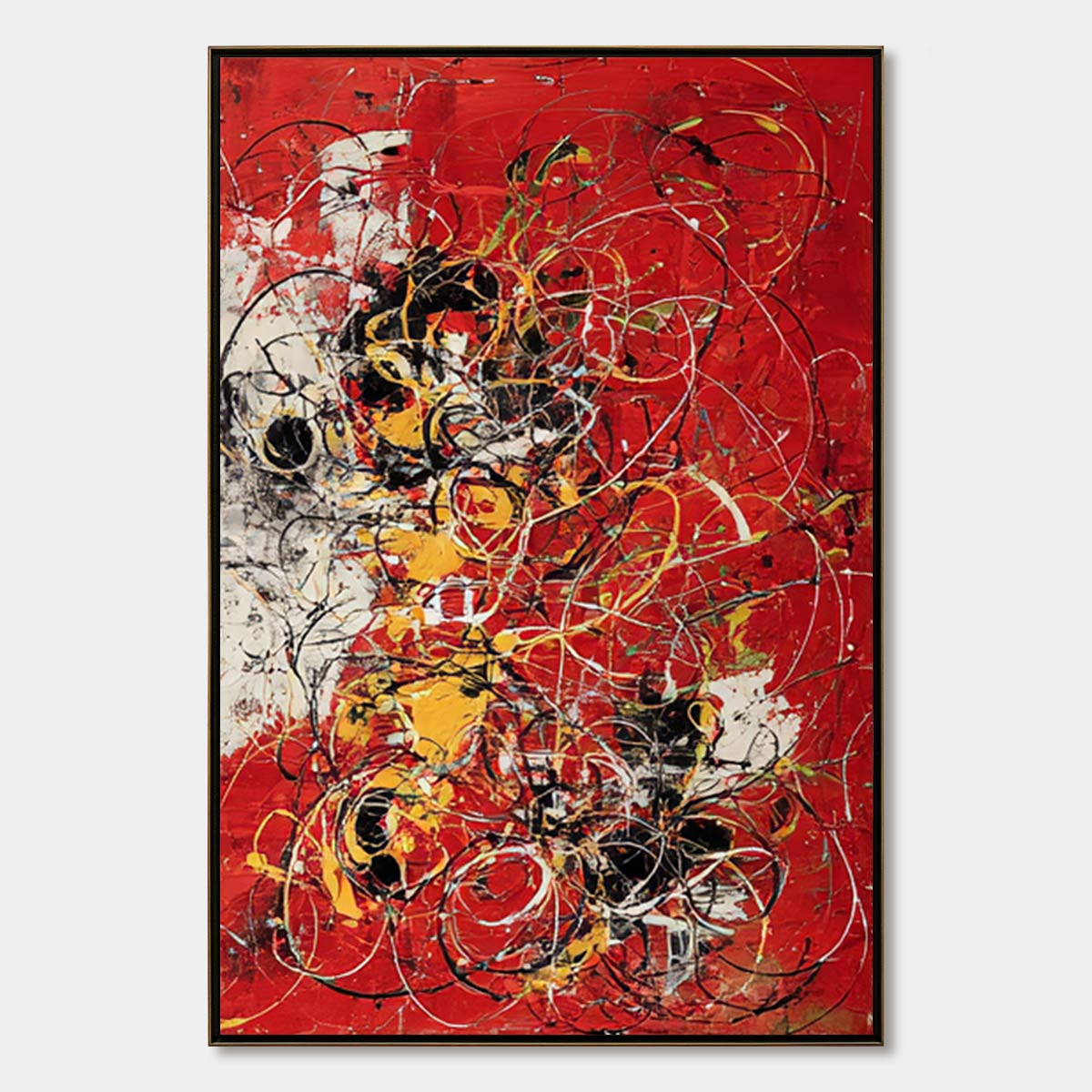 CRIMSON CHAOS: Large Vertical Red and Black Abstract Action Painting