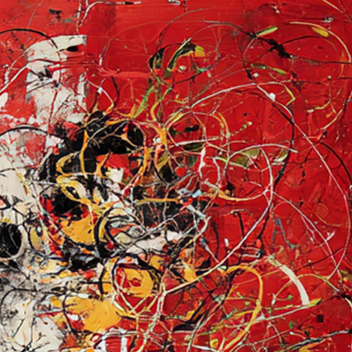 CRIMSON CHAOS: Large Vertical Red and Black Abstract Action Painting