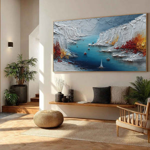 CRIMSON FJORD: Heavily Textured Palette Knife Coastal Landscape Painting