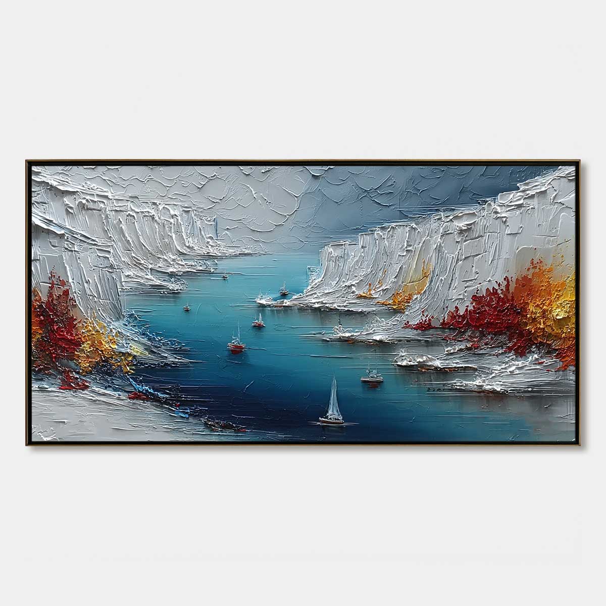 CRIMSON FJORD: Heavily Textured Palette Knife Coastal Landscape Painting