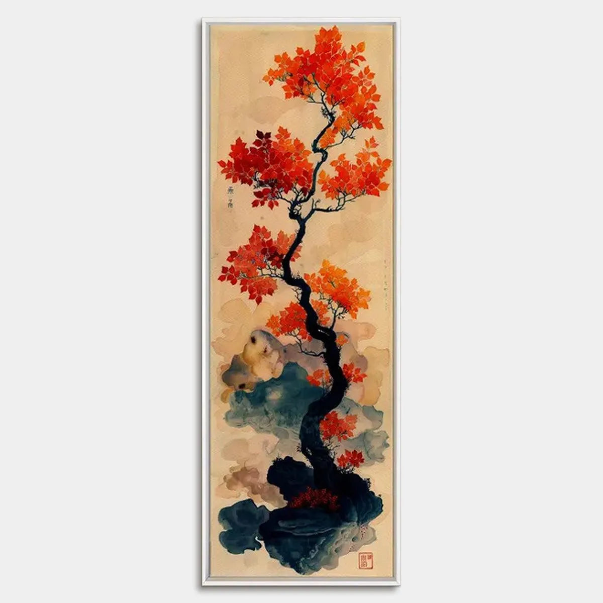 Tree Painting, Vertical Wall Art, Asian Decor