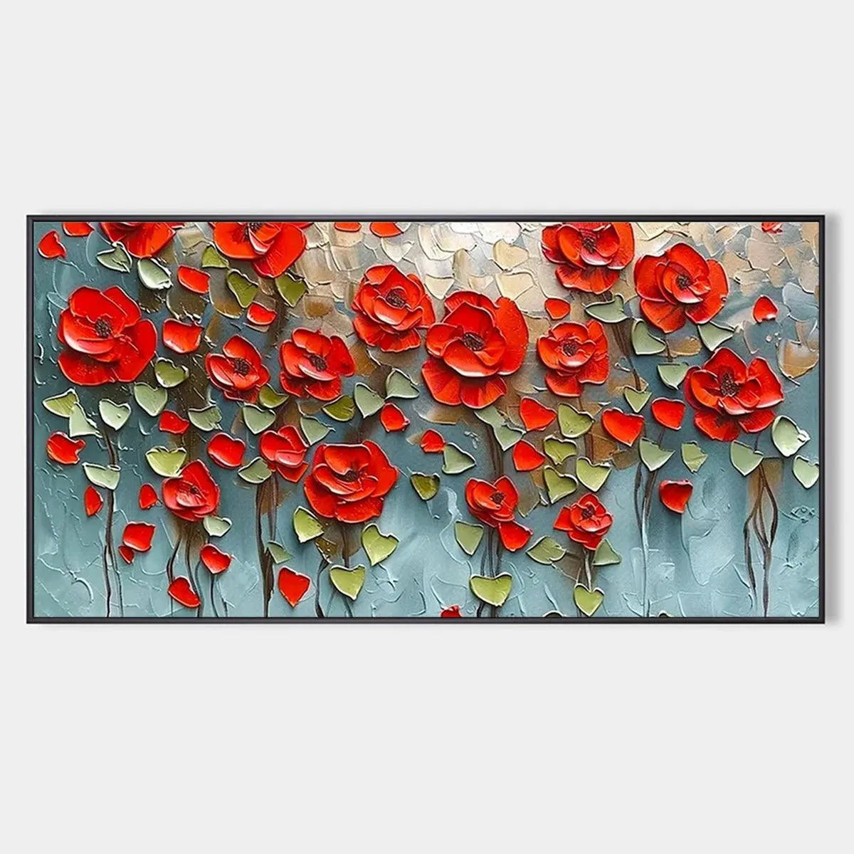 Textured Impasto Red Poppy Field Painting