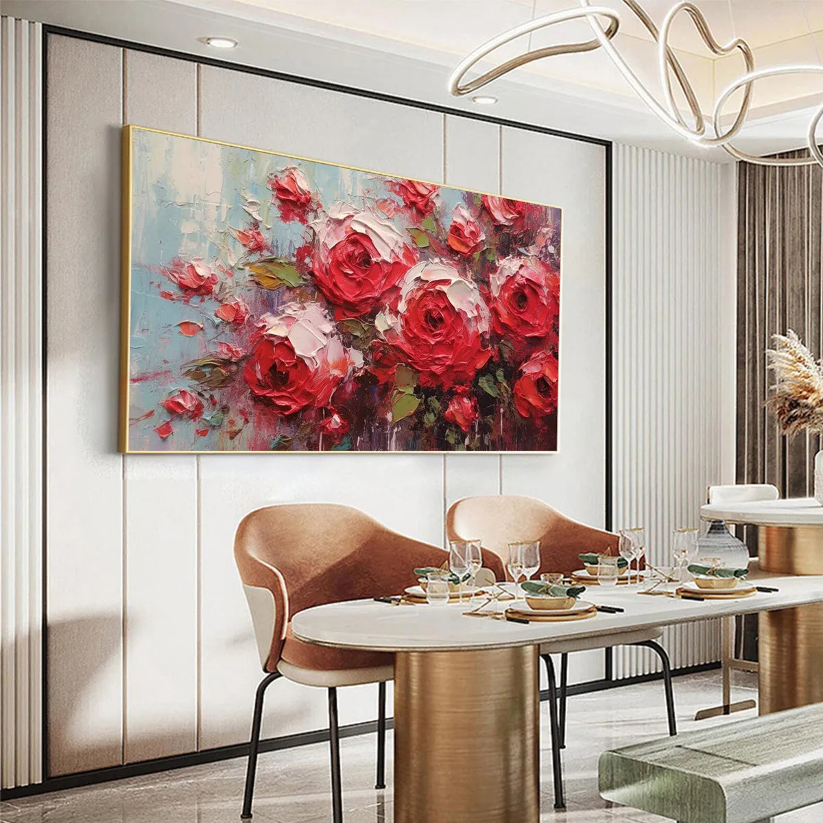 Crimson Impasto Rose Painting | Original Oil Art for Walls