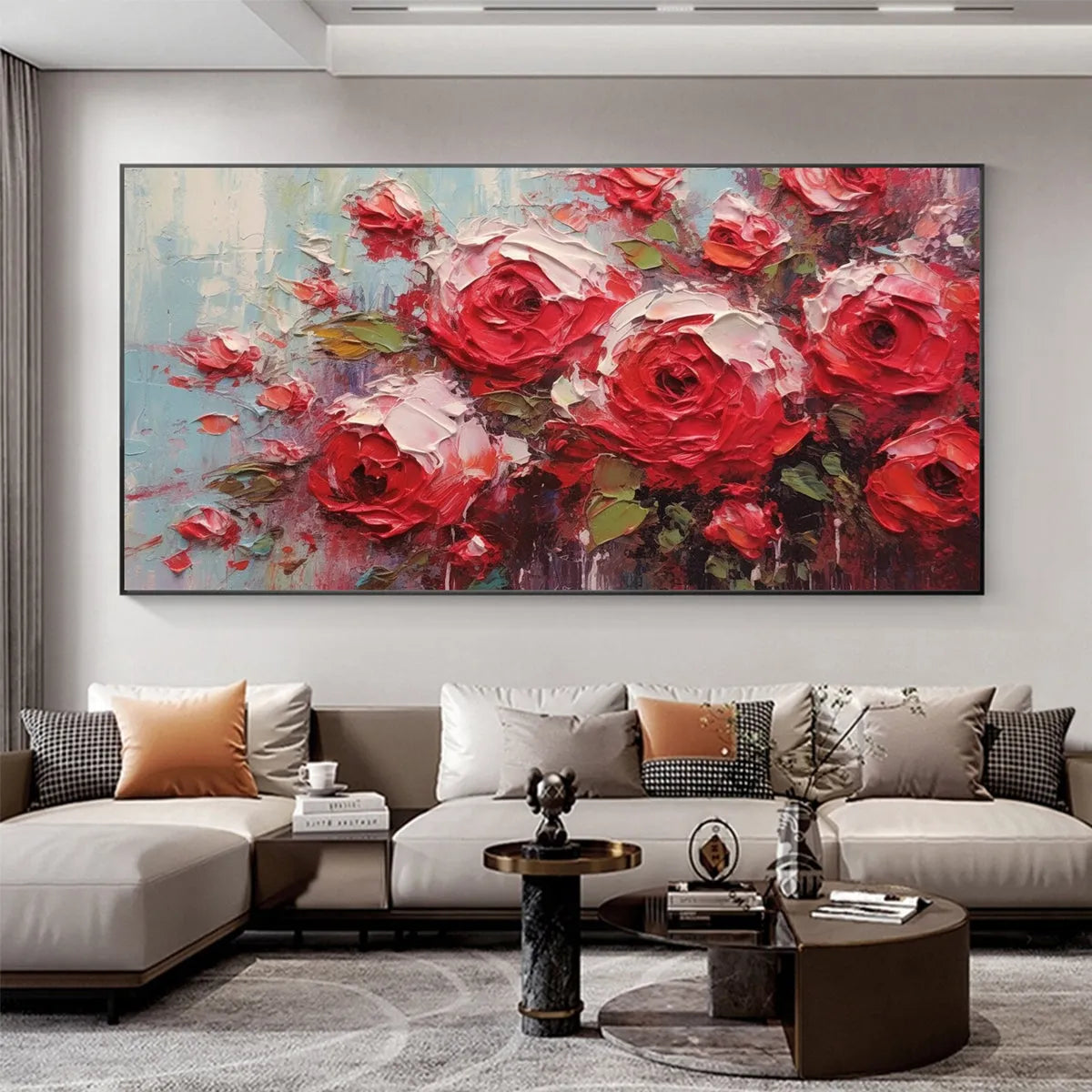 Crimson Impasto Rose Painting | Original Oil Art for Walls – MontCarta