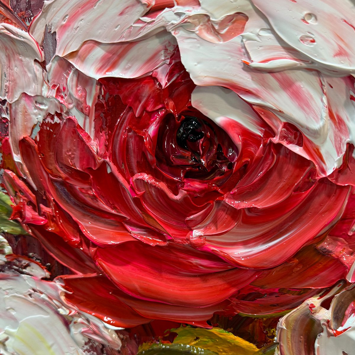 CRIMSON RHAPSODY: Impasto Red Rose Painting