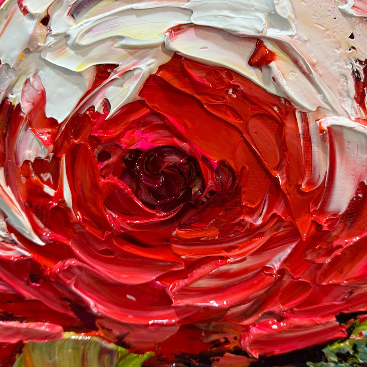FUDMAE 筆前　Red Rose グラフィックポスター スカル Crimson Impasto Rose Painting | Original Oil Art for Walls