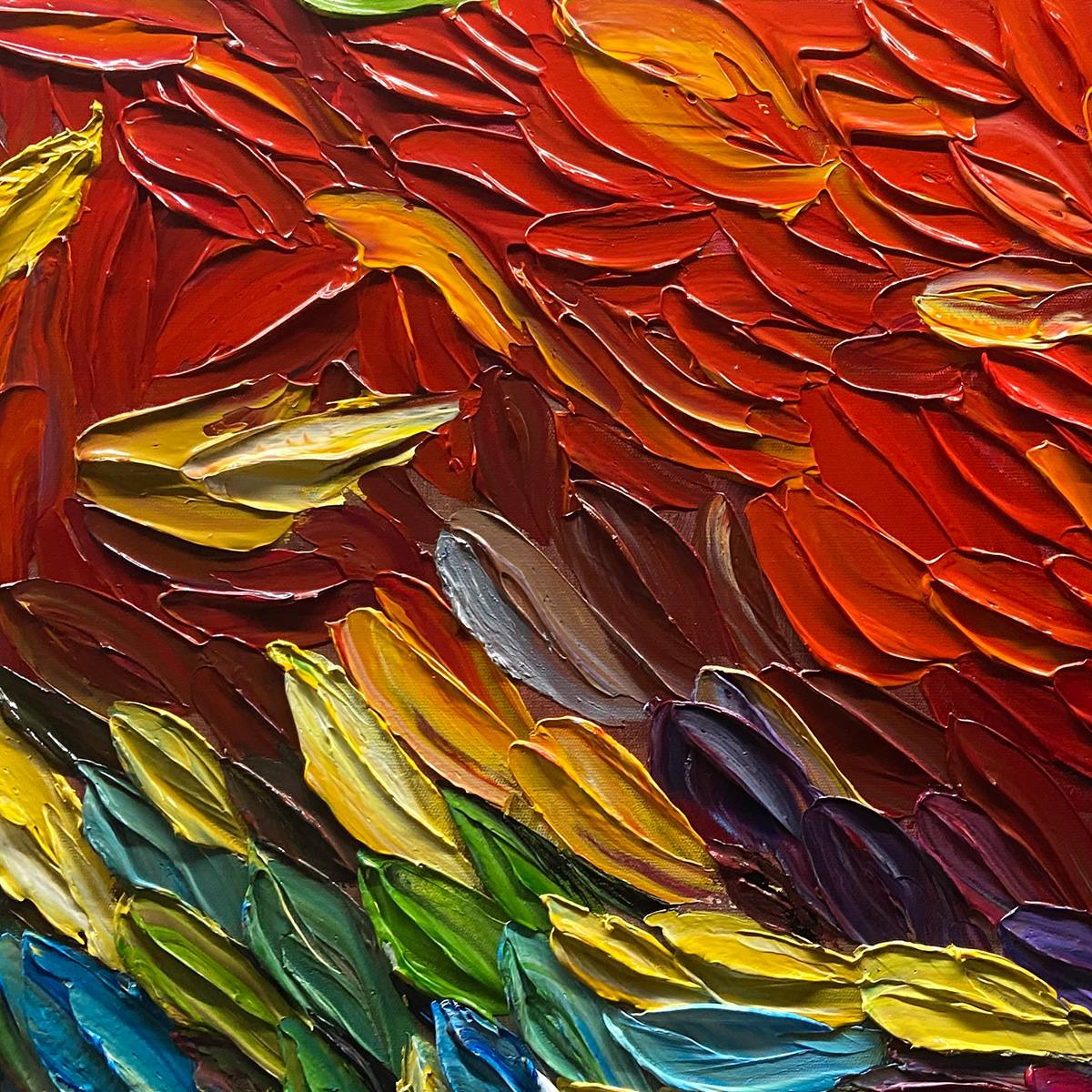 Chroma Whispers: Colorful Abstract Impasto Oil Painting on Canvas