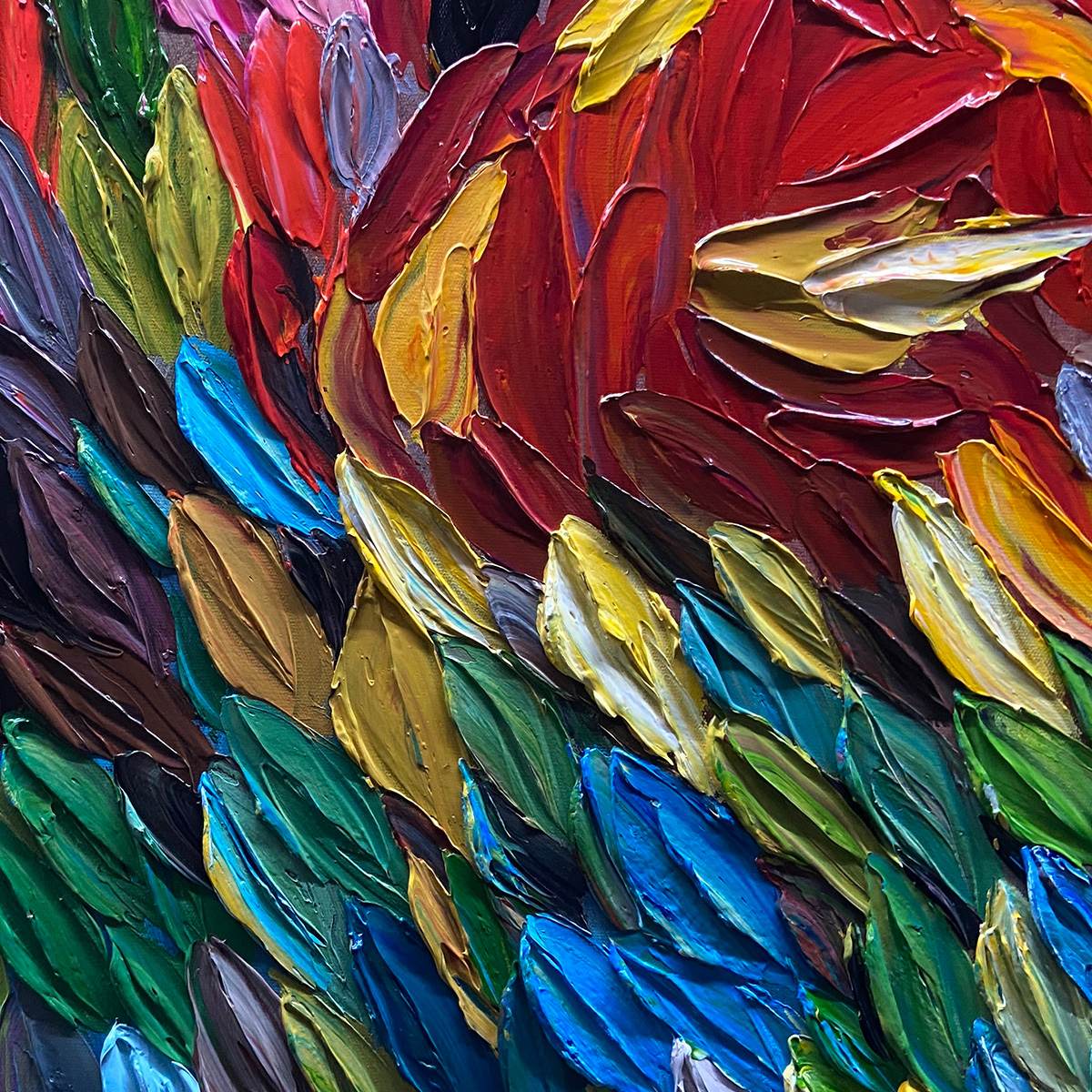 Chroma Whispers: Colorful Abstract Impasto Oil Painting on Canvas