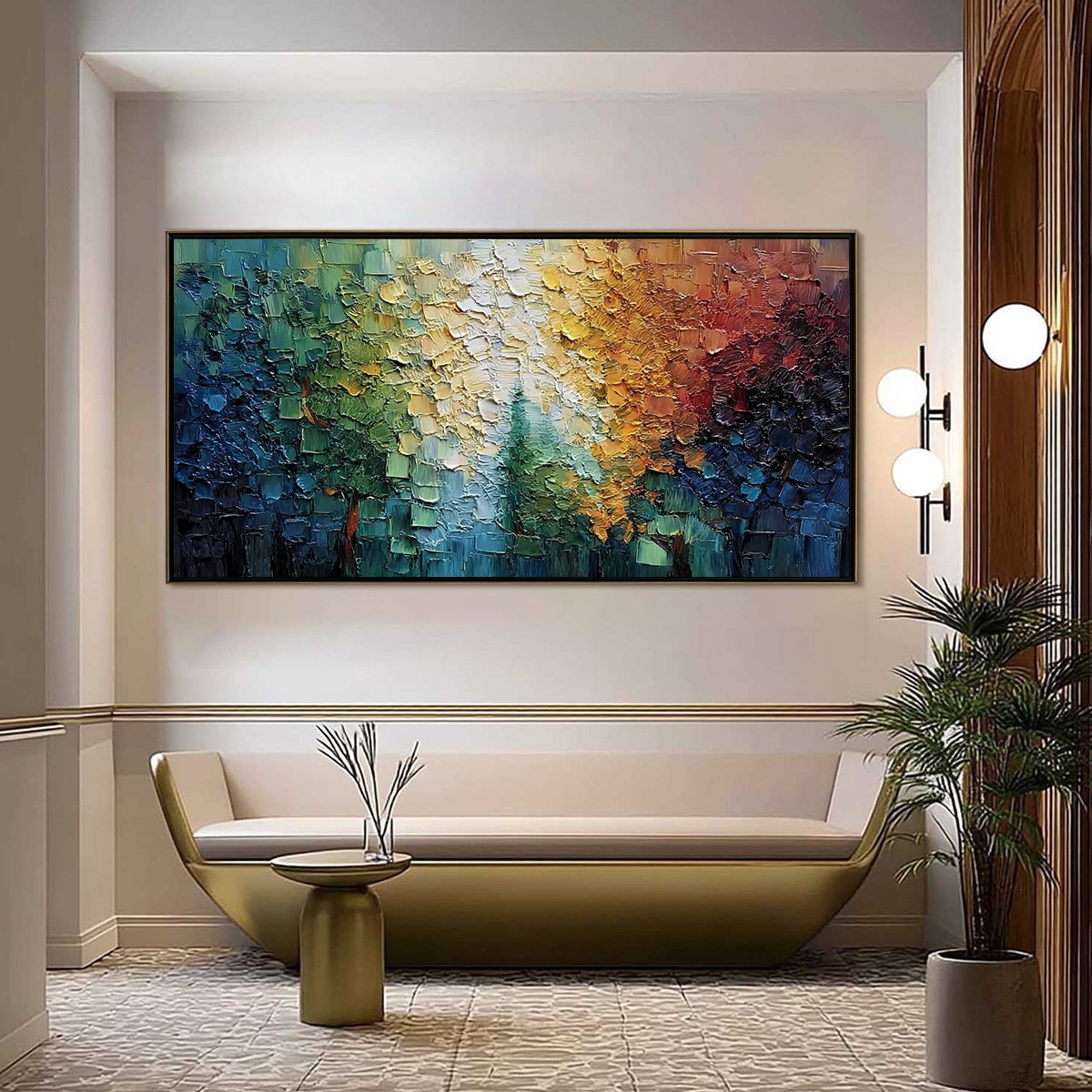 Chromatic Canopy Textured Abstract Forest Landscape Oil Painting