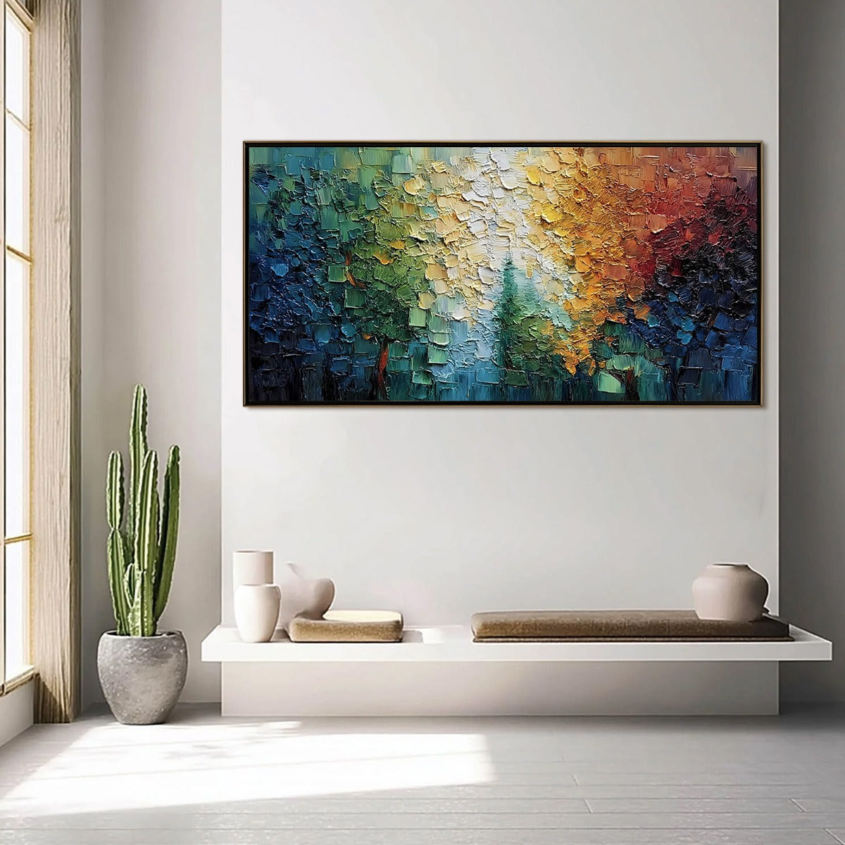 Chromatic Canopy Textured Abstract Forest Landscape Oil Painting