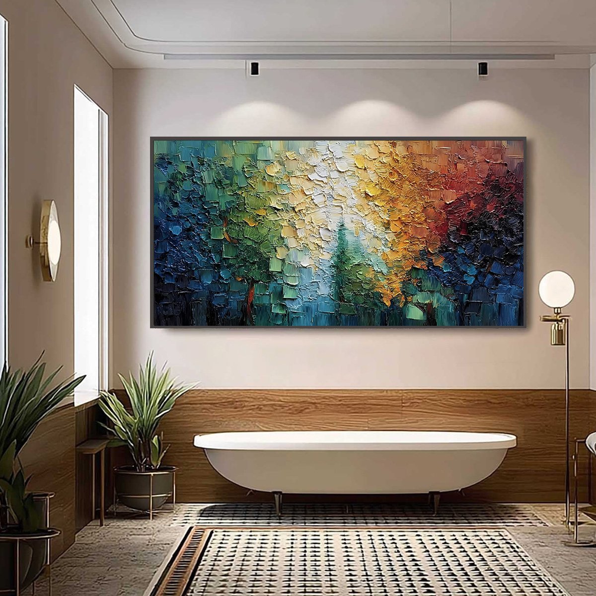 Chromatic Canopy Textured Abstract Forest Landscape Oil Painting