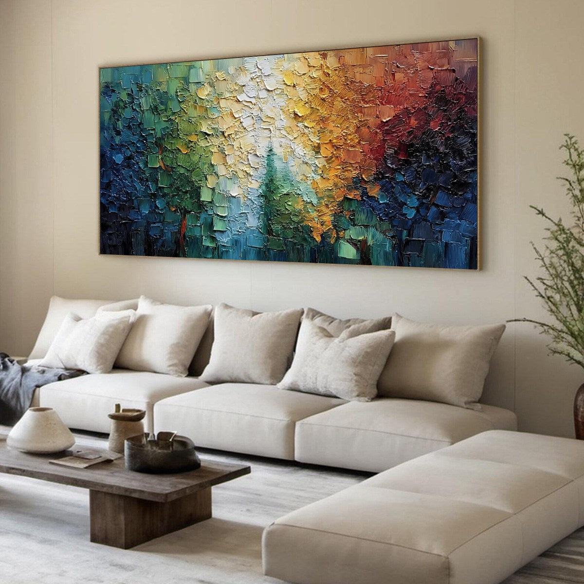 Chromatic Canopy Textured Abstract Forest Landscape Oil Painting