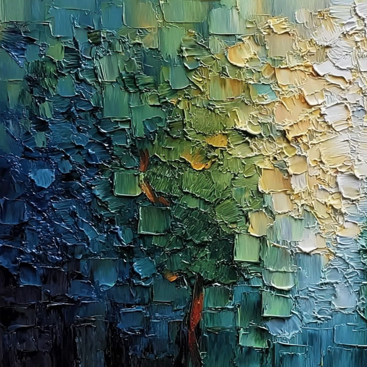 Chromatic Canopy Textured Abstract Forest Landscape Oil Painting