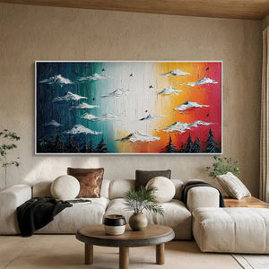 Chromatic Ascension: Colorful Mountain Landscape Impasto Oil Painting on Canvas