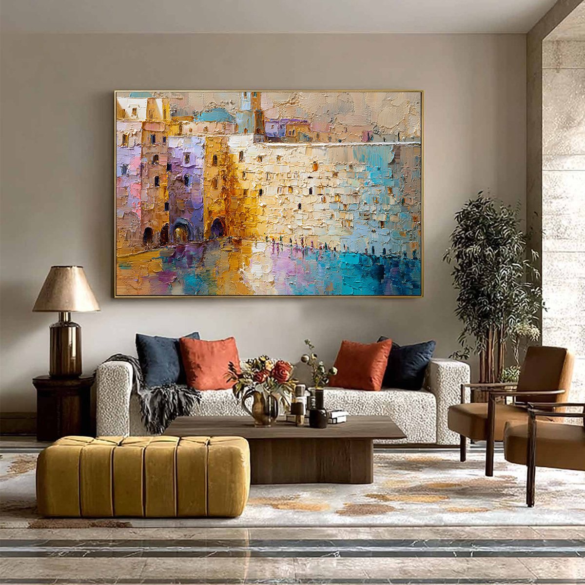 Citadel of Memories: Textured Impasto Cityscape Oil Painting