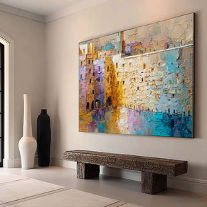 Citadel of Memories: Textured Impasto Cityscape Oil Painting
