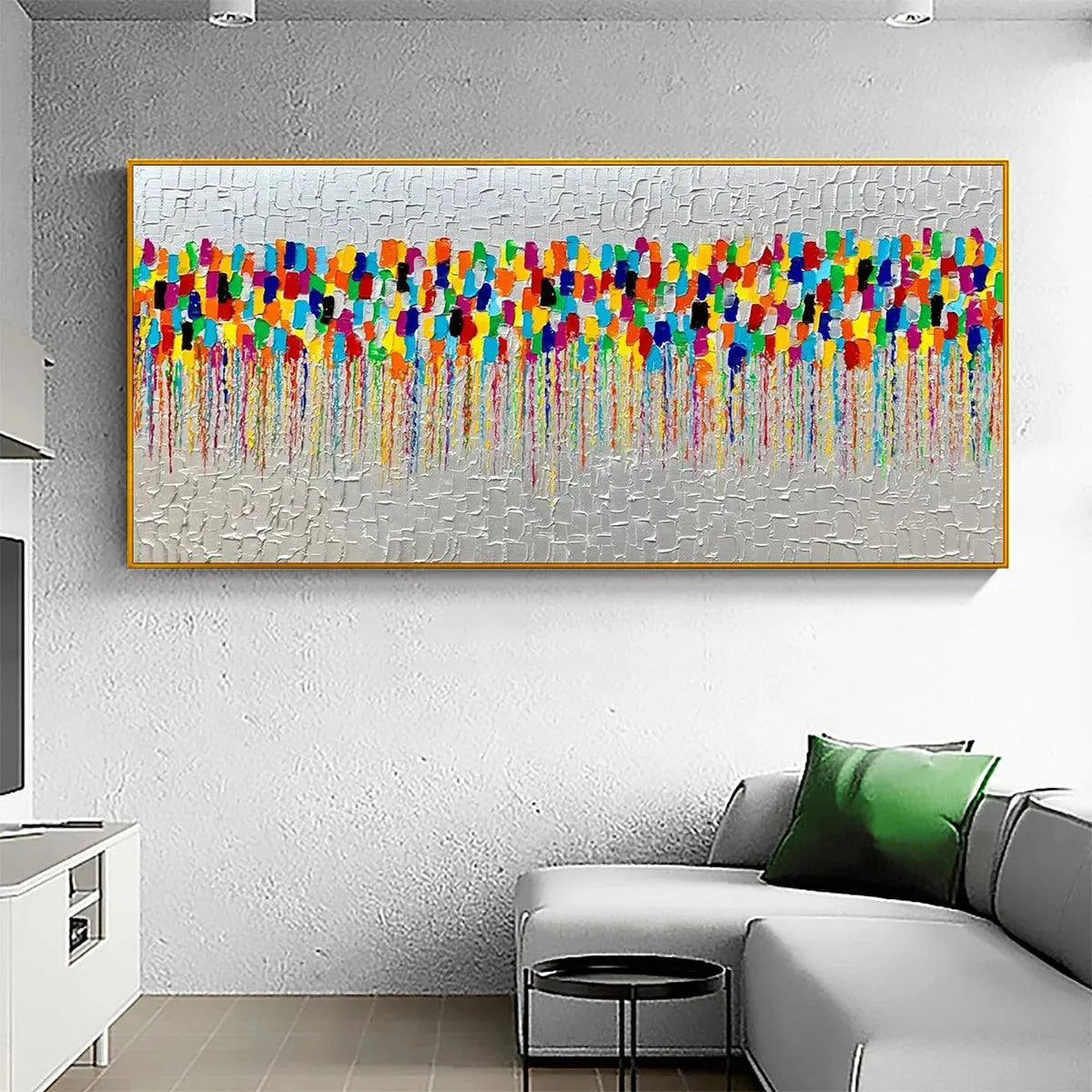 Colorfall: Vibrant Abstract Oil Painting on Silver Leaf Canvas