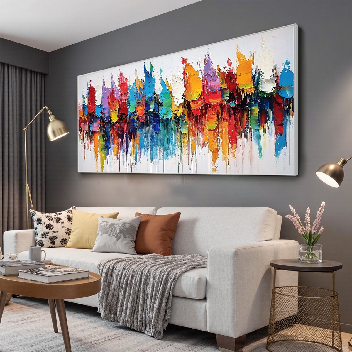 COLORFALLS: Panoramic Abstract Oil Painting in Vibrant Hues