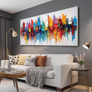 Colorfalls: Original Panoramic Abstract Oil Painting - Vibrant Colorful Wall Art Decor
