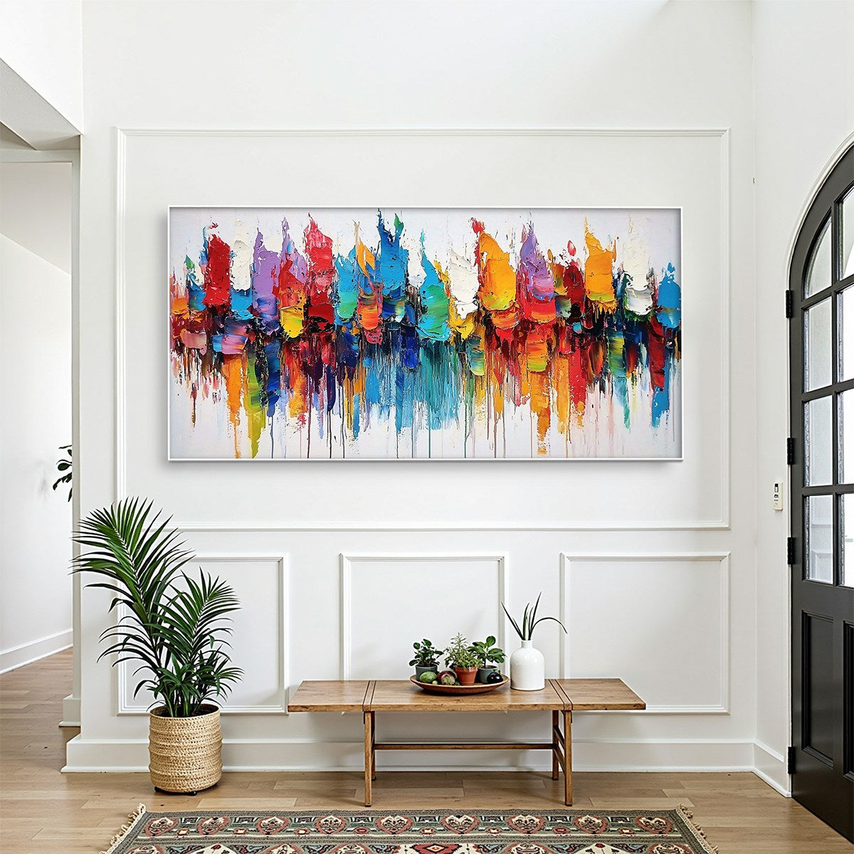 Colorfalls: Original Panoramic Abstract Oil Painting - Vibrant Colorful Wall Art Decor