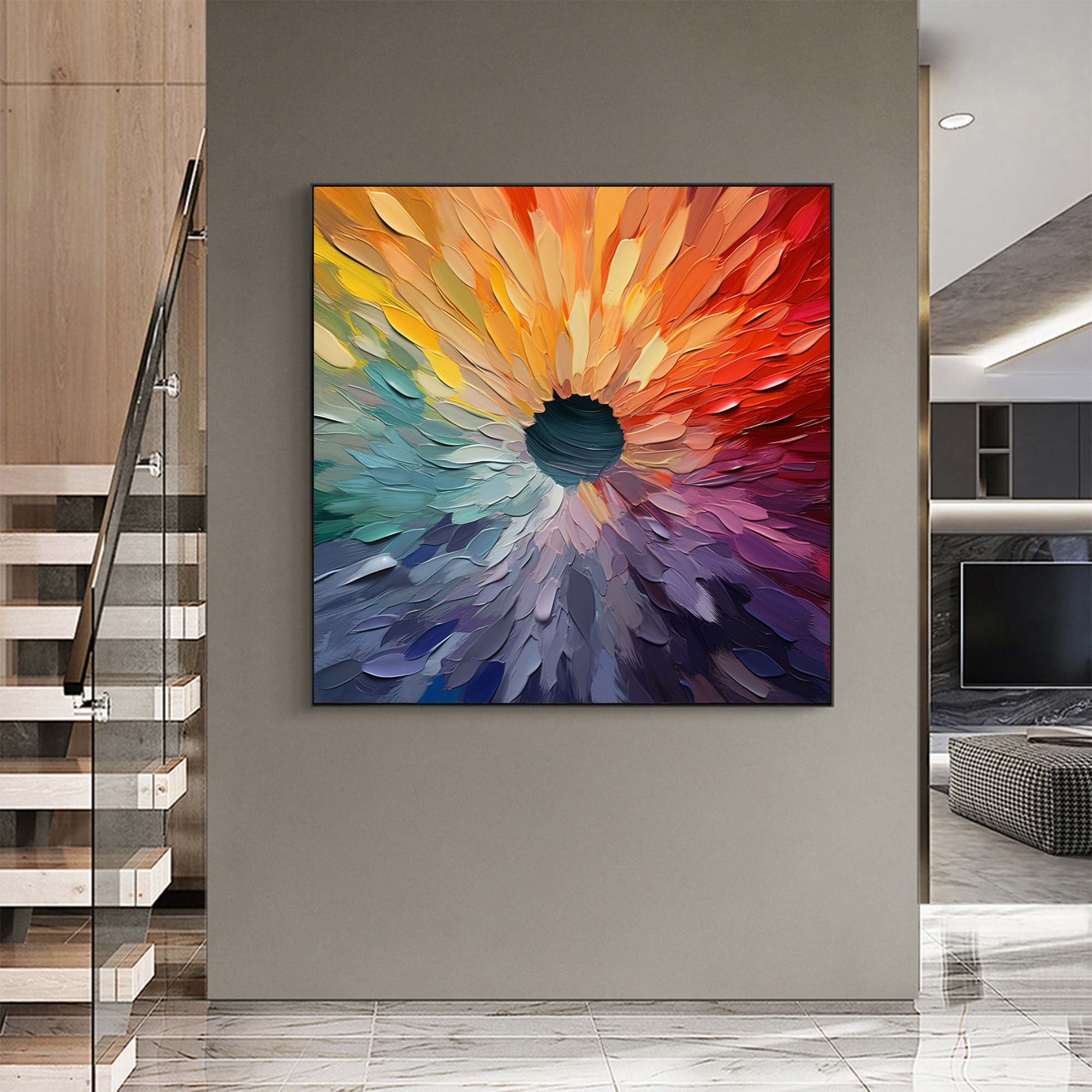 Chroma Bloom: Colorful Abstract Impasto Oil Painting Canvas Wall Art Home Decor