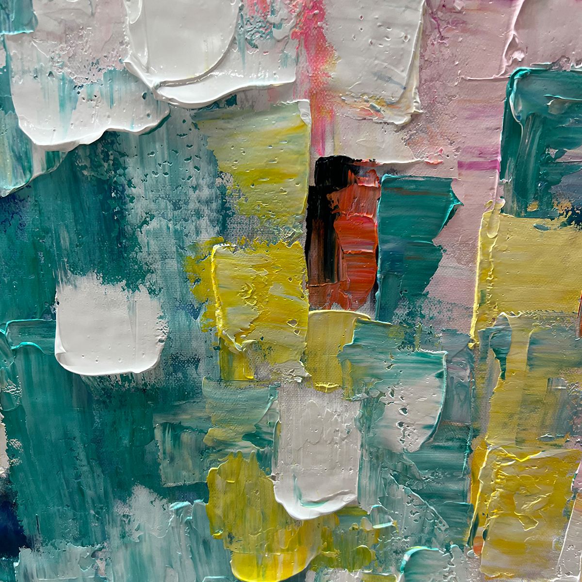 PIXEL RAINBOW: Colorful Abstract Impasto Oil Painting