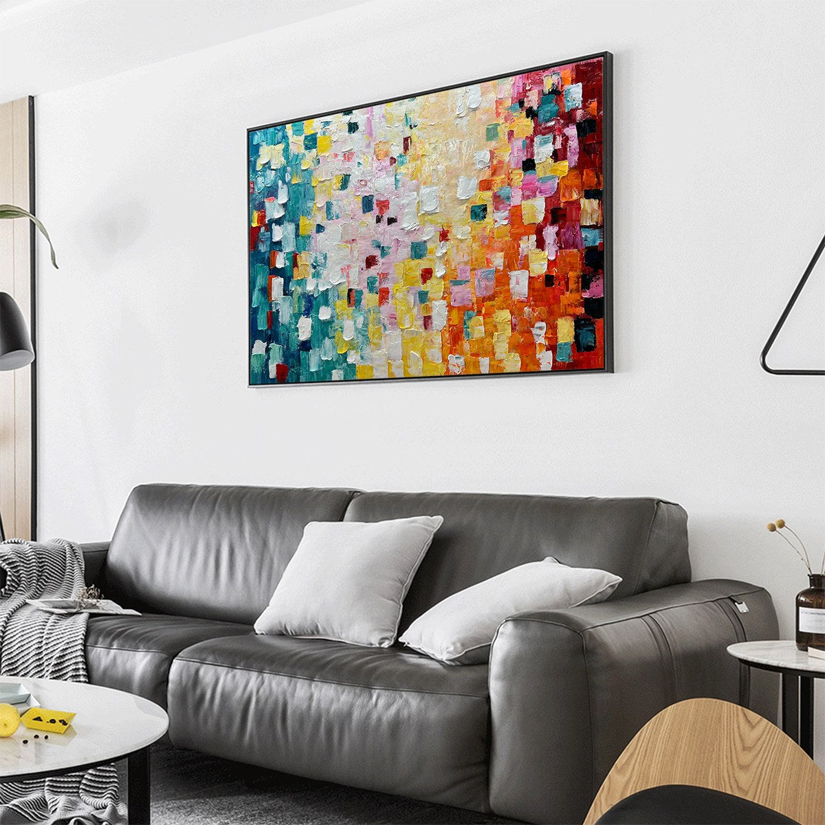 PIXEL RAINBOW: Colorful Abstract Impasto Oil Painting