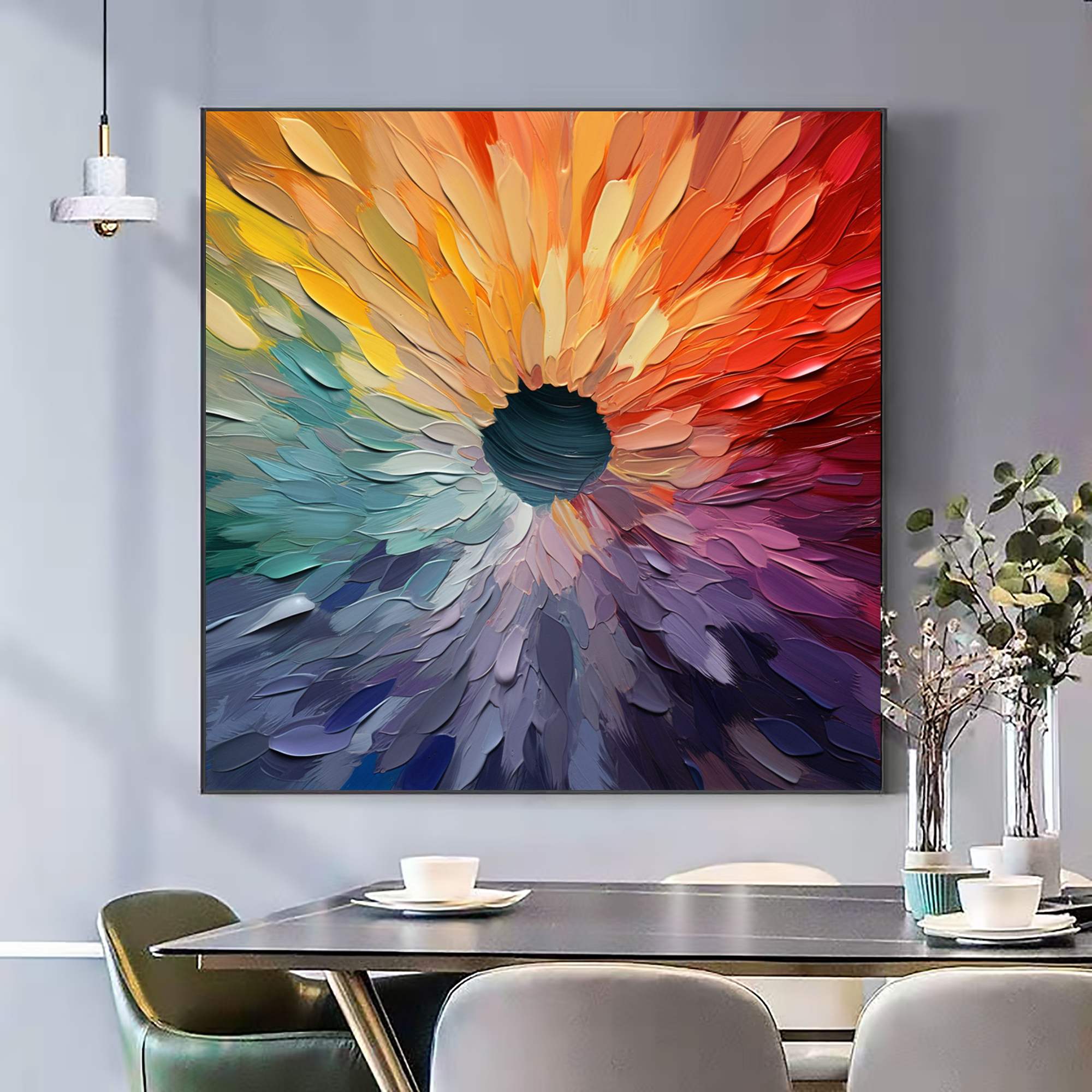 Chroma Bloom: Colorful Abstract Impasto Oil Painting Canvas Wall Art Home Decor