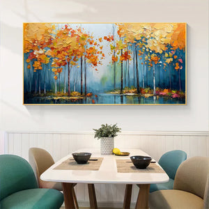 Autumn Reflections: Colorful Autumn Forest Landscape Oil Painting Canvas Wall Art