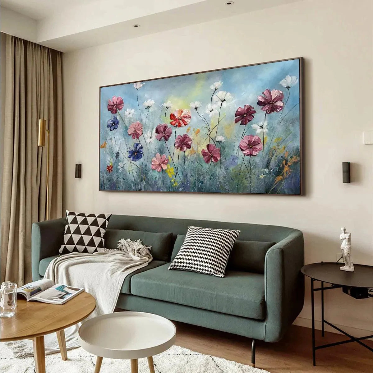 Colorful Floral Oil Painting - Hand-Painted Vibrant Garden Wall Art