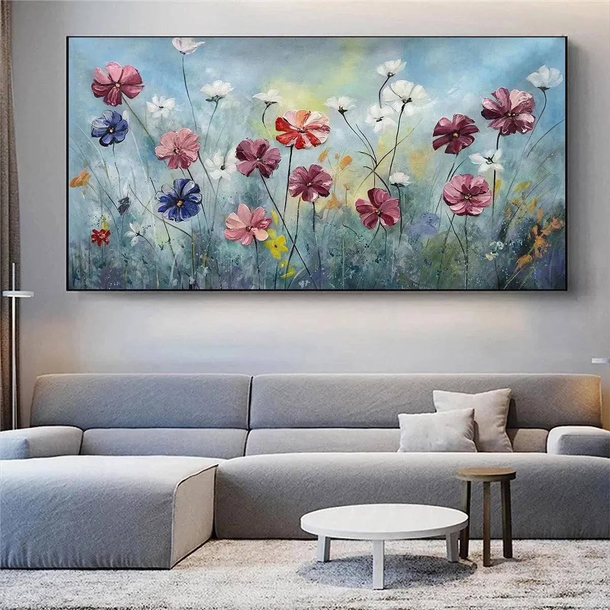 Colorful Floral Oil Painting - Hand-Painted Vibrant Garden Wall Art