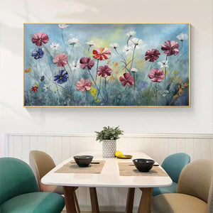 Colorful Floral Oil Painting - Hand-Painted Vibrant Garden Wall Art