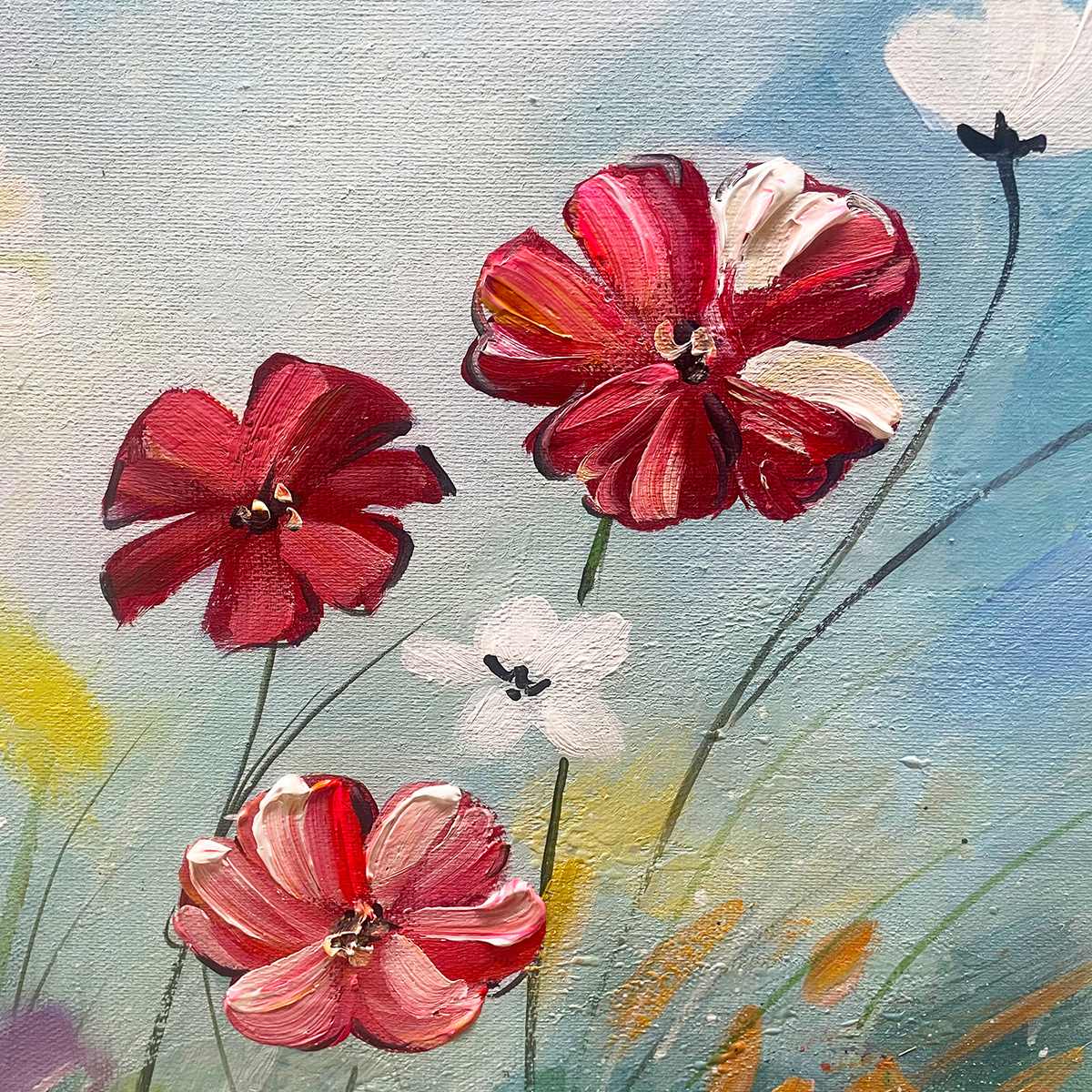 Colorful Floral Oil Painting - Hand-Painted Vibrant Garden Wall Art