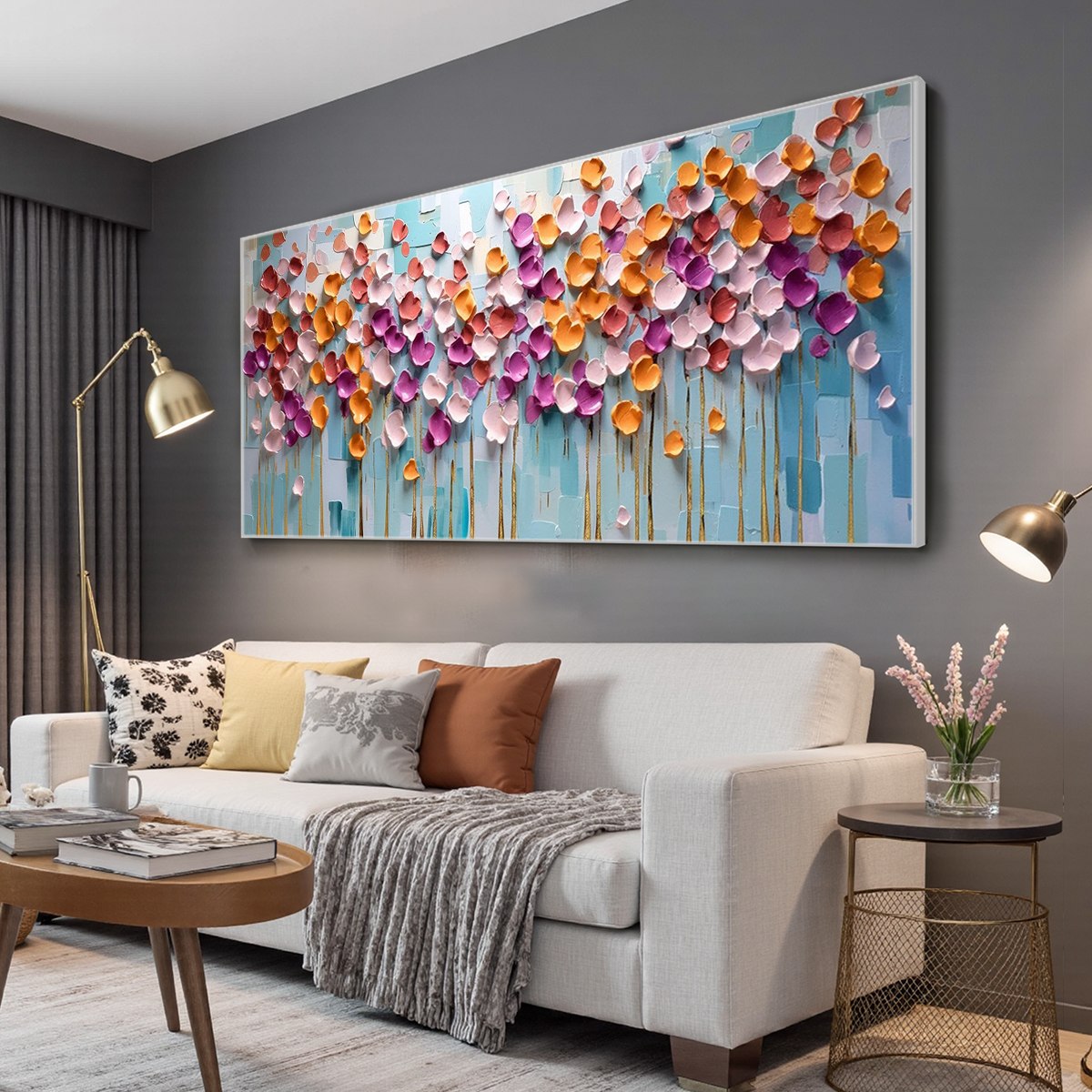 Colorful Petals Oil Painting - Abstract Floral Wall Art