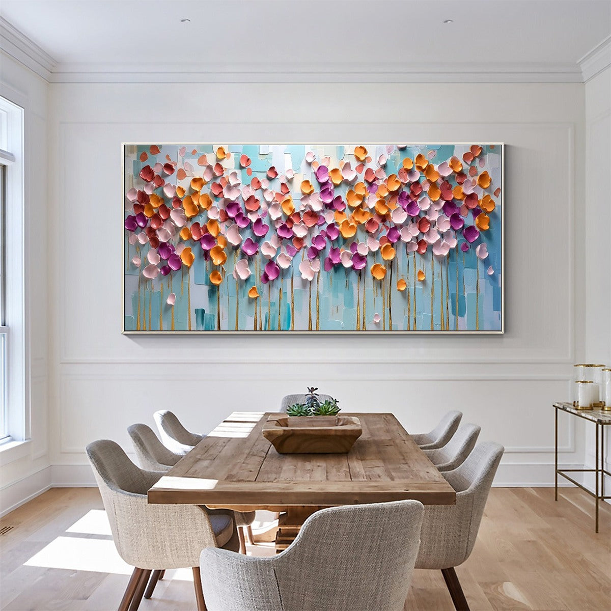 Colorful Petals Oil Painting - Abstract Floral Wall Art