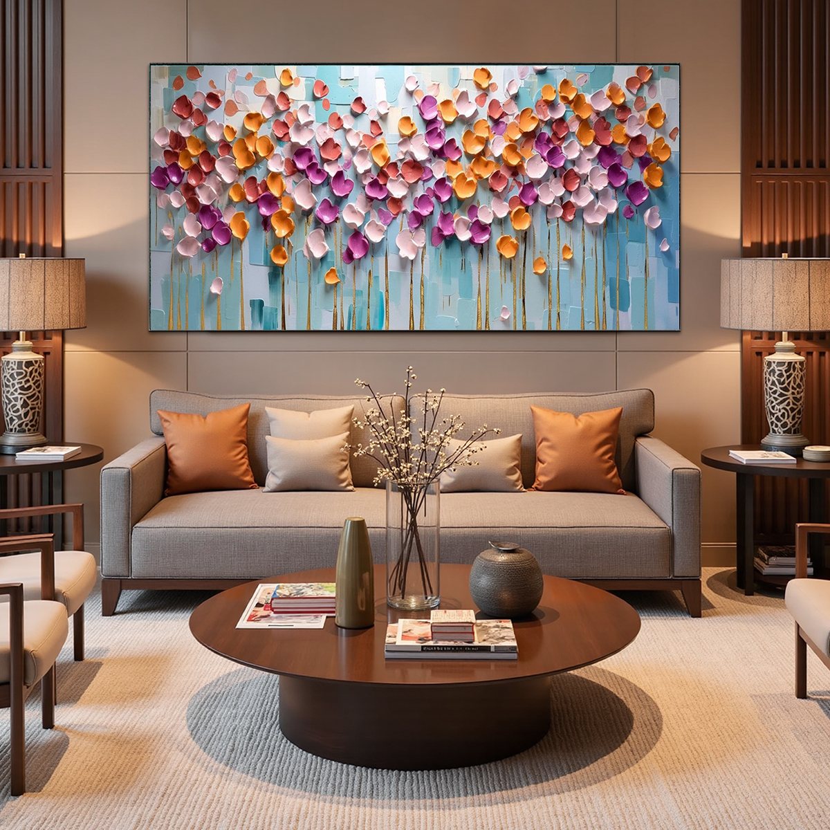 Colorful Petals Oil Painting - Abstract Floral Wall Art