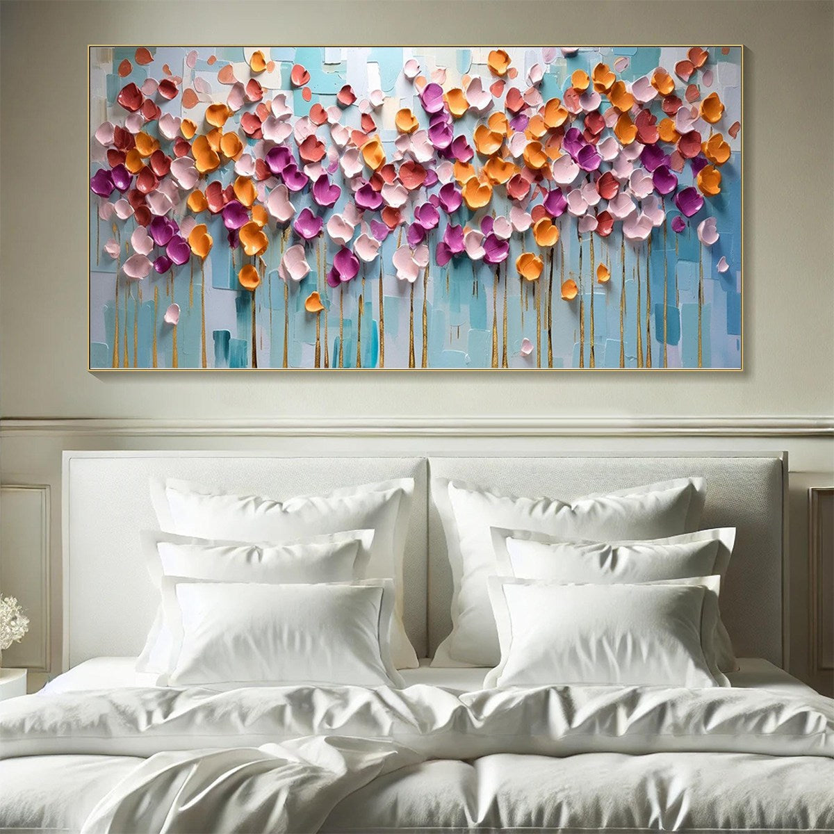 Colorful Petals Oil Painting - Abstract Floral Wall Art for Home Decor