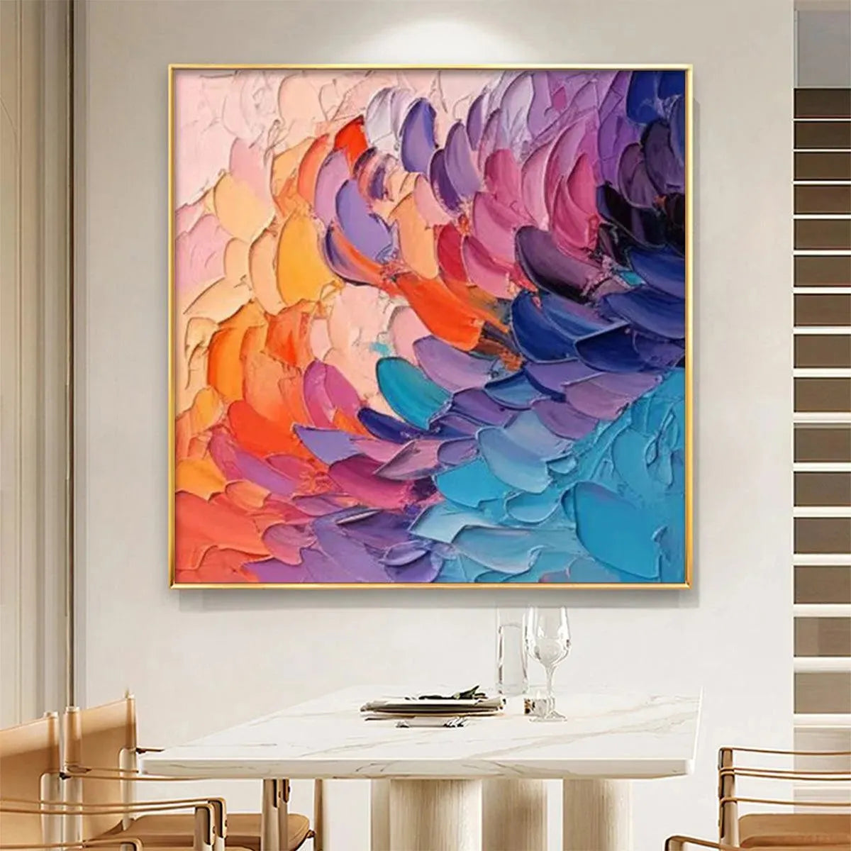 Colorful Whirl: Textured Abstract Painting | Impasto Wall Art | Square Canvas | Modern Decor
