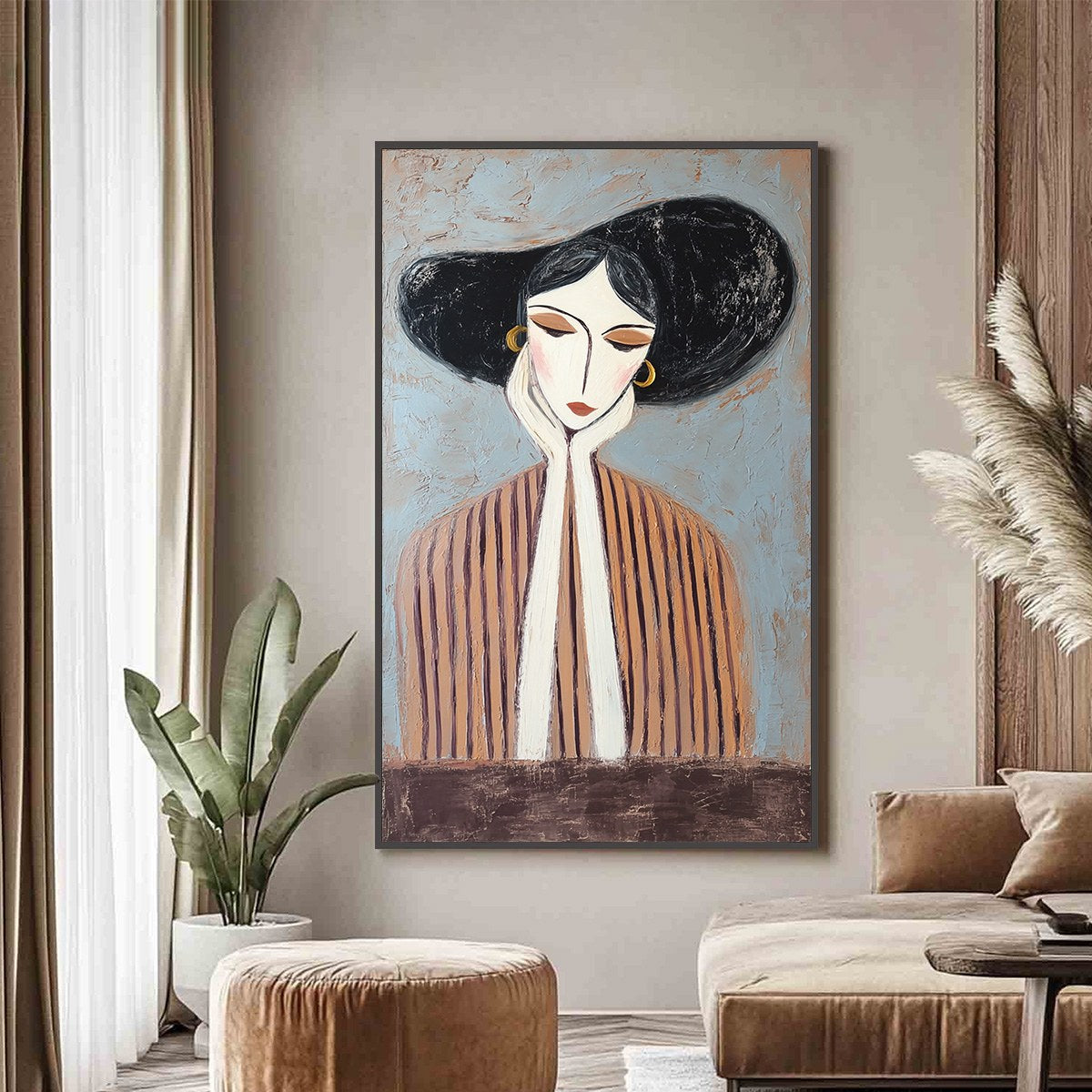 Contemplation Textured Portrait Oil Painting | Modern Wall Art
