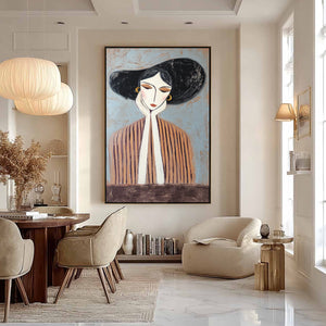 Contemplation Textured Portrait Oil Painting | Modern Wall Art