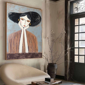 Contemplation Textured Portrait Oil Painting | Modern Wall Art