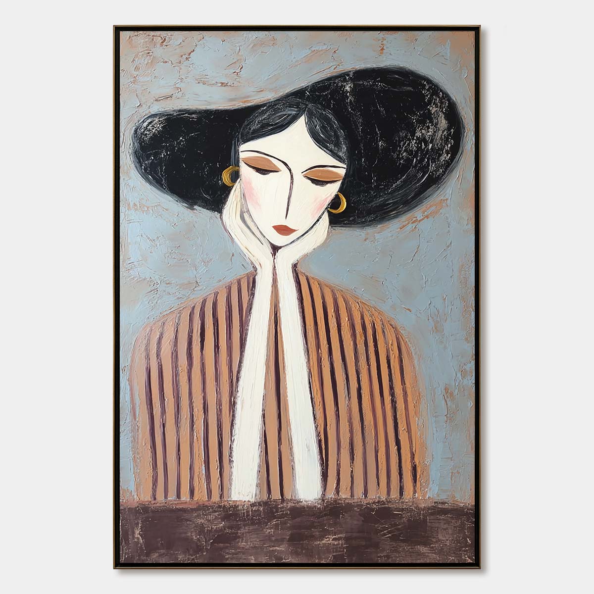 Contemplation Textured Portrait Oil Painting | Modern Wall Art