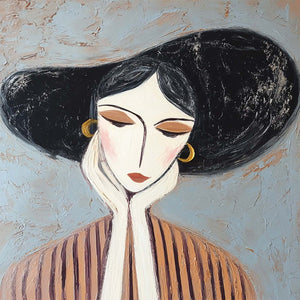 Contemplation Textured Portrait Oil Painting | Modern Wall Art